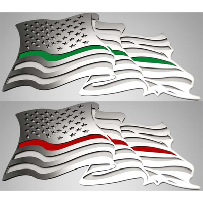 Flowing American Flag Emblem 1Pc | Stainless Steel, Choose Finish/Color Line Style
