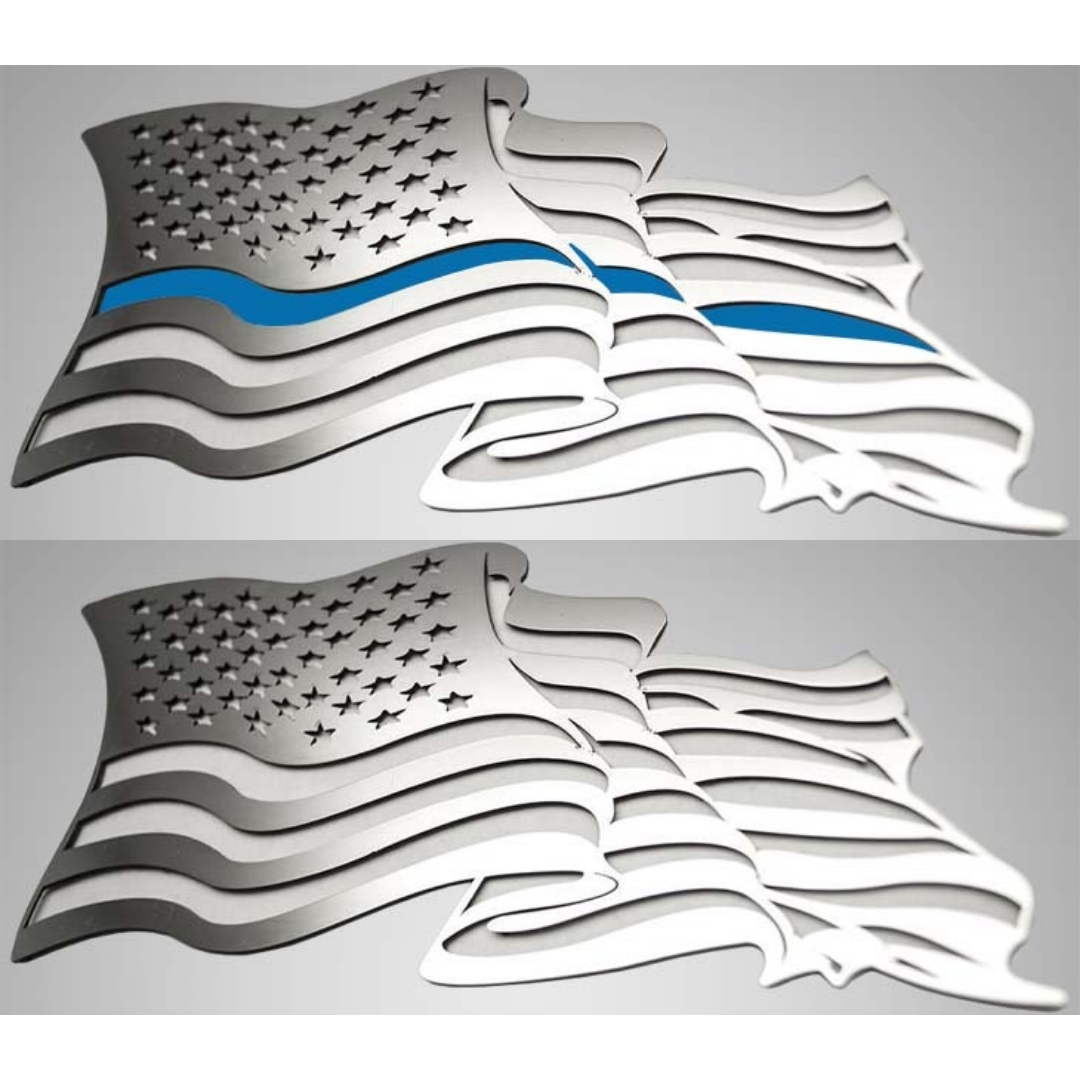 Flowing American Flag Emblem 1Pc | Stainless Steel, Choose Finish/Color Line Style