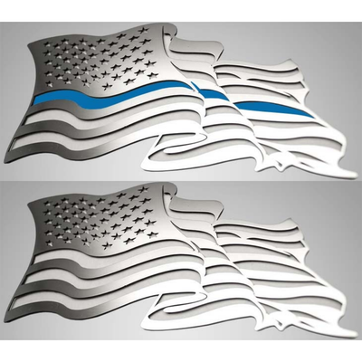 Flowing American Flag Emblem 1Pc | Stainless Steel, Choose Finish/Color Line Style