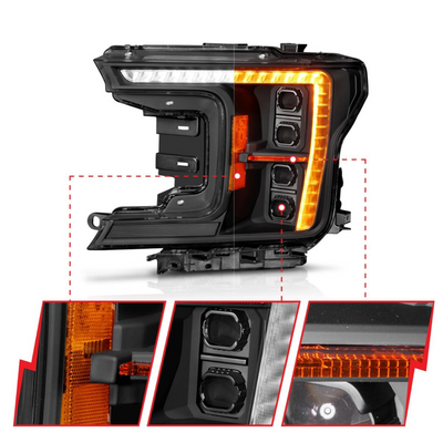 FORD F-150 18-20 Z-SERIES FULL LED Projector Plank Style Headlights Sequential Signal W/ Initiation Feature (FOR HALOGEN MODELS ONLY)