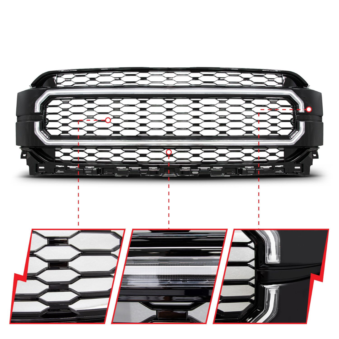 FORD F-150 21-23 Nexum Series Black LED Grille with Ignition Initiation Feature & Running Light Bar