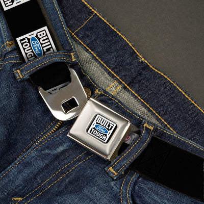 BUILT FORD TOUGH Logo Seatbelt Belt - BUILT FORD TOUGH Logo2 Black/White/Blue Webbing