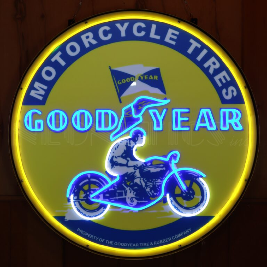 Goodyear Vintage Motorcycle Round 36-Inch LED Flex-Neon Sign