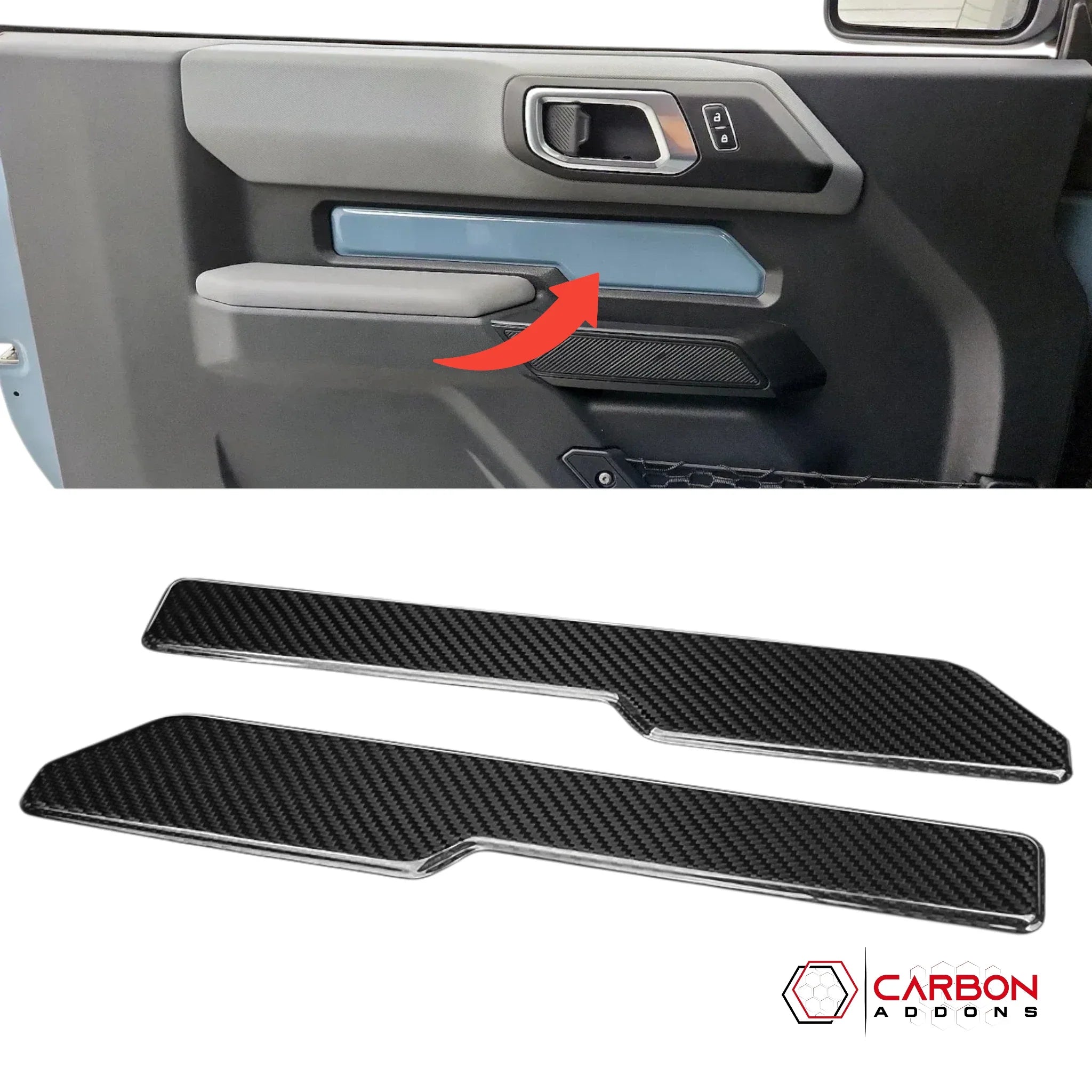 Real Carbon Fiber Interior Door Trim Covers for 2021+ Ford Bronco 2-Door (Glossy or Matte)