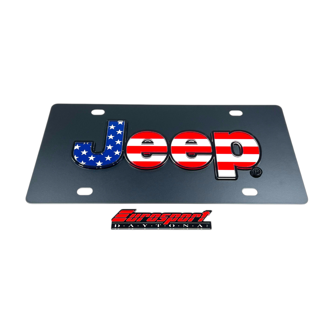 Jeep USA Flag Carbon Steel License Plate
