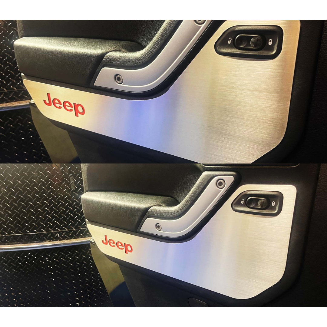 2007-2018 Jeep Wrangler JK - Front Door Guards Brushed w/Jeep Logo 2pc