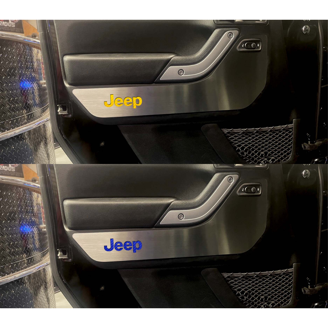 2007-2018 Jeep Wrangler JK - Front Door Guards Brushed w/Jeep Logo 2pc