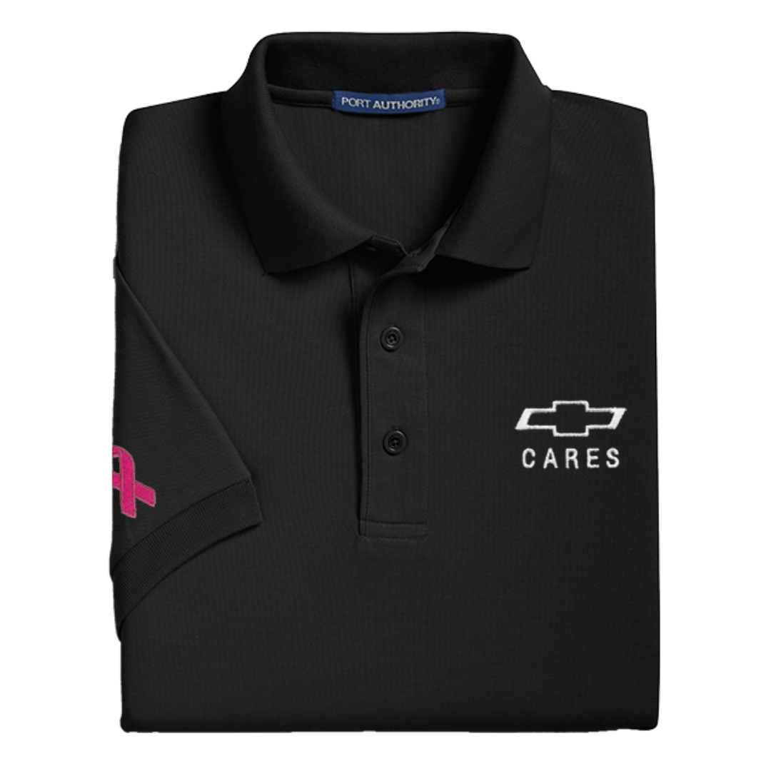 Ladies Chevy Cares breast cancer awareness polo in black