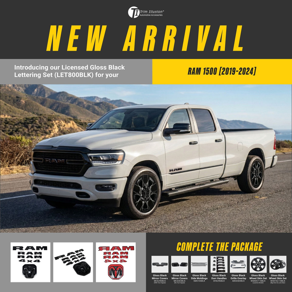 Trim Illusion LET800BLK gloss black lettering set for 2019-2024 Ram 1500 - image 12
