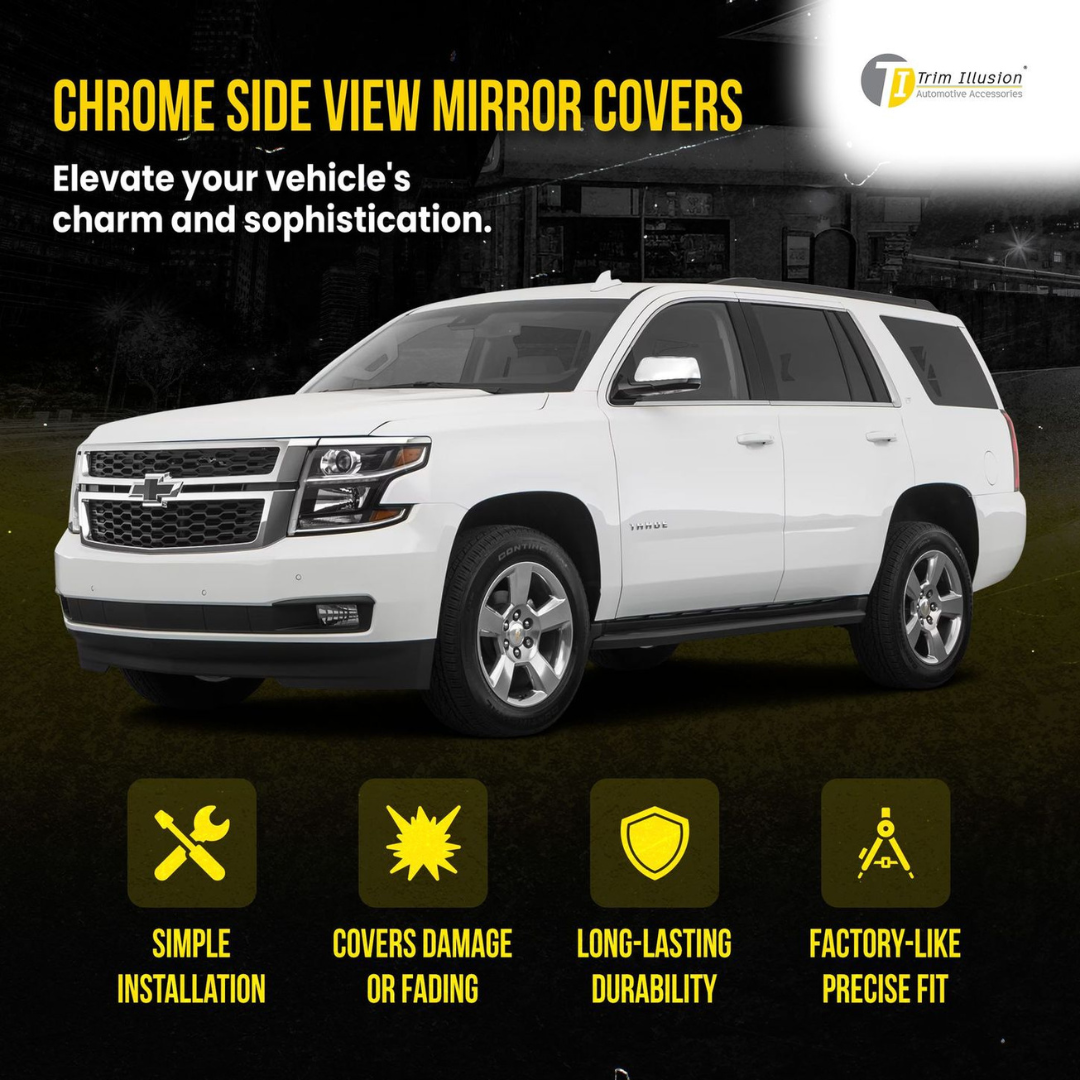 2015-2020 Chevrolet Tahoe/Suburban, 15-20 GMC Yukon 2 PCS No Turn Signal Full Chrome Tape-on Mirror Cover