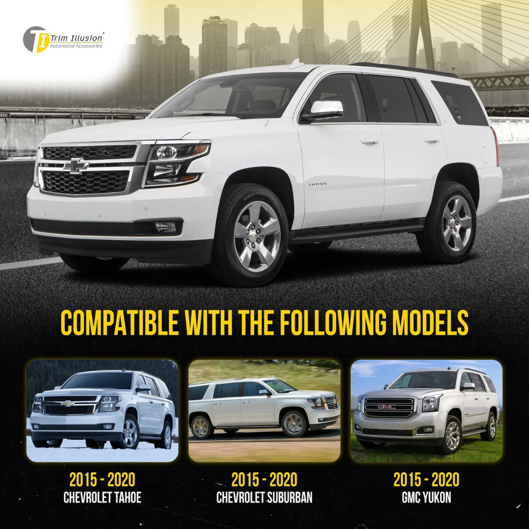 2015-2020 Chevrolet Tahoe/Suburban, 15-20 GMC Yukon 2 PCS No Turn Signal Full Chrome Tape-on Mirror Cover