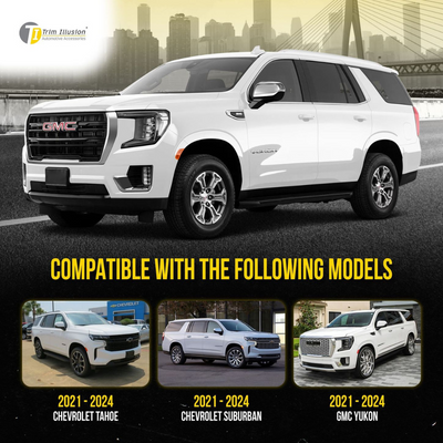 2021-2024 Chevrolet Suburban/Tahoe, 2024 Chevrolet Silverado EV, 21-24 GMC Yukon/Yukon XL, 21-24 Cadillac Escalade 2 PCS W/ or W/O Turn Signal Top Chrome Tape-on Mirror Cover