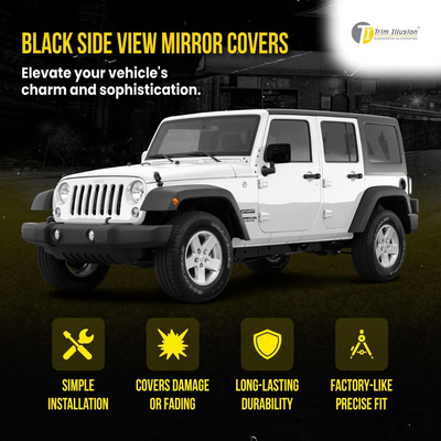 2007-2018 Jeep Wrangler Gloss Black Tape-On Mirror Covers