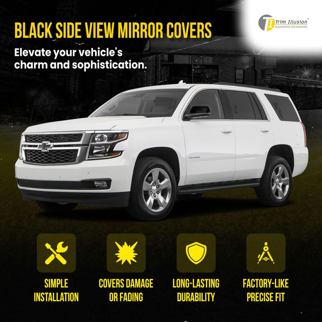 2015-2020 Chevrolet Tahoe/Suburban, 15-20 GMC Yukon 2 PCS Top Gloss Black Tape-on Mirror Cover