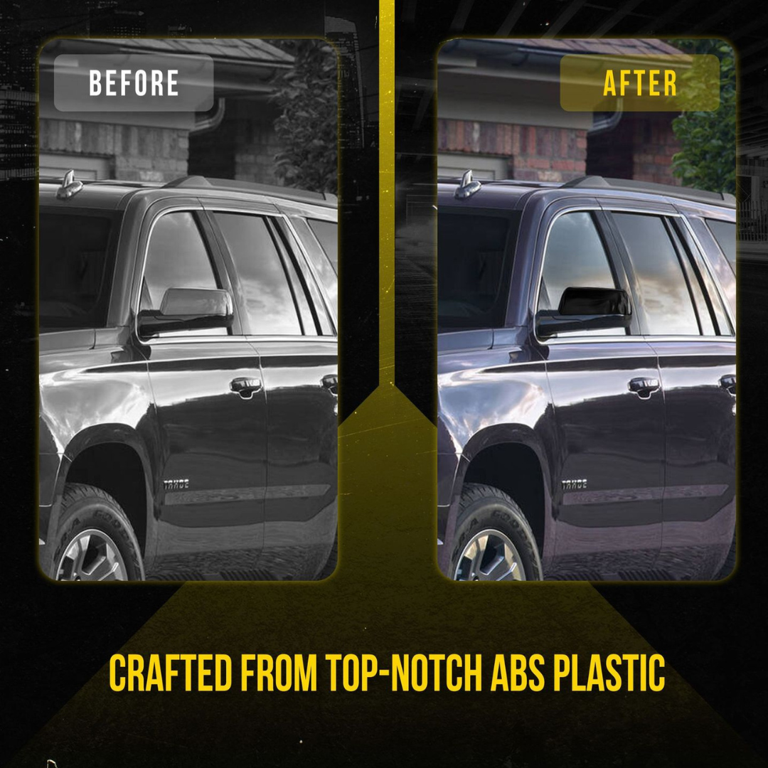 2015-2020 Chevrolet Tahoe/Suburban, 15-20 GMC Yukon 2 PCS Top Gloss Black Tape-on Mirror Cover