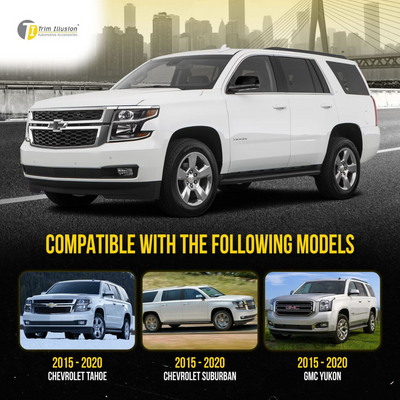 2015-2020 Chevrolet Tahoe/Suburban, 15-20 GMC Yukon 2 PCS Top Gloss Black Tape-on Mirror Cover