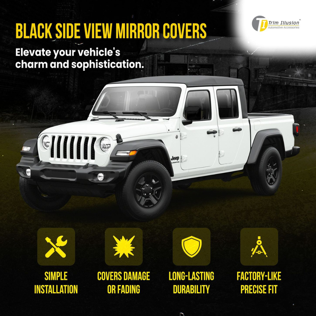 2018-2024 Jeep Wrangler, 20-24 Jeep Gladiator JL 2 PCS No Turn Signal Full Gloss Black Replacement Mirror Cover