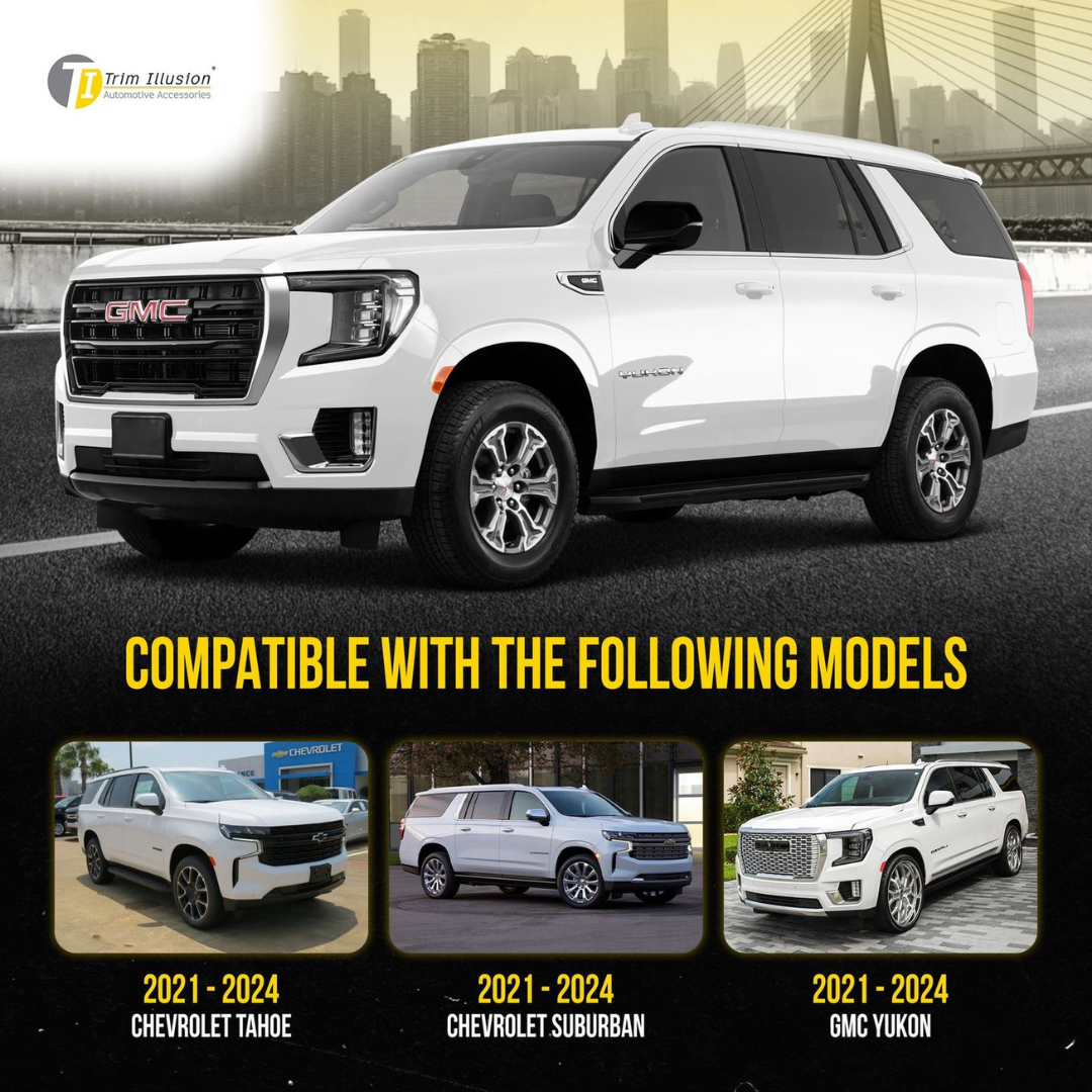 2021-2024 Chevrolet Suburban/Tahoe, 2024 Chevrolet Silverado EV, 21-24 GMC Yukon/Yukon XL, 21-24 Cadillac Escalade 2 PCS W/ or W/O Turn Signal Top Gloss Black Tape-on Mirror Cover
