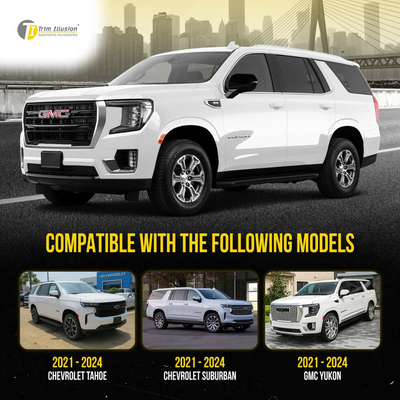 2021-2024 Chevrolet Suburban/Tahoe, 2024 Chevrolet Silverado EV, 21-24 GMC Yukon/Yukon XL, 21-24 Cadillac Escalade 2 PCS W/ or W/O Turn Signal Top Gloss Black Tape-on Mirror Cover