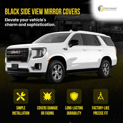 2021-2024 Chevrolet Suburban/Tahoe, 2024 Chevrolet Silverado EV, 21-24 GMC Yukon/Yukon XL, 21-24 Cadillac Escalade 2 PCS W/ or W/O Turn Signal Top Gloss Black Tape-on Mirror Cover