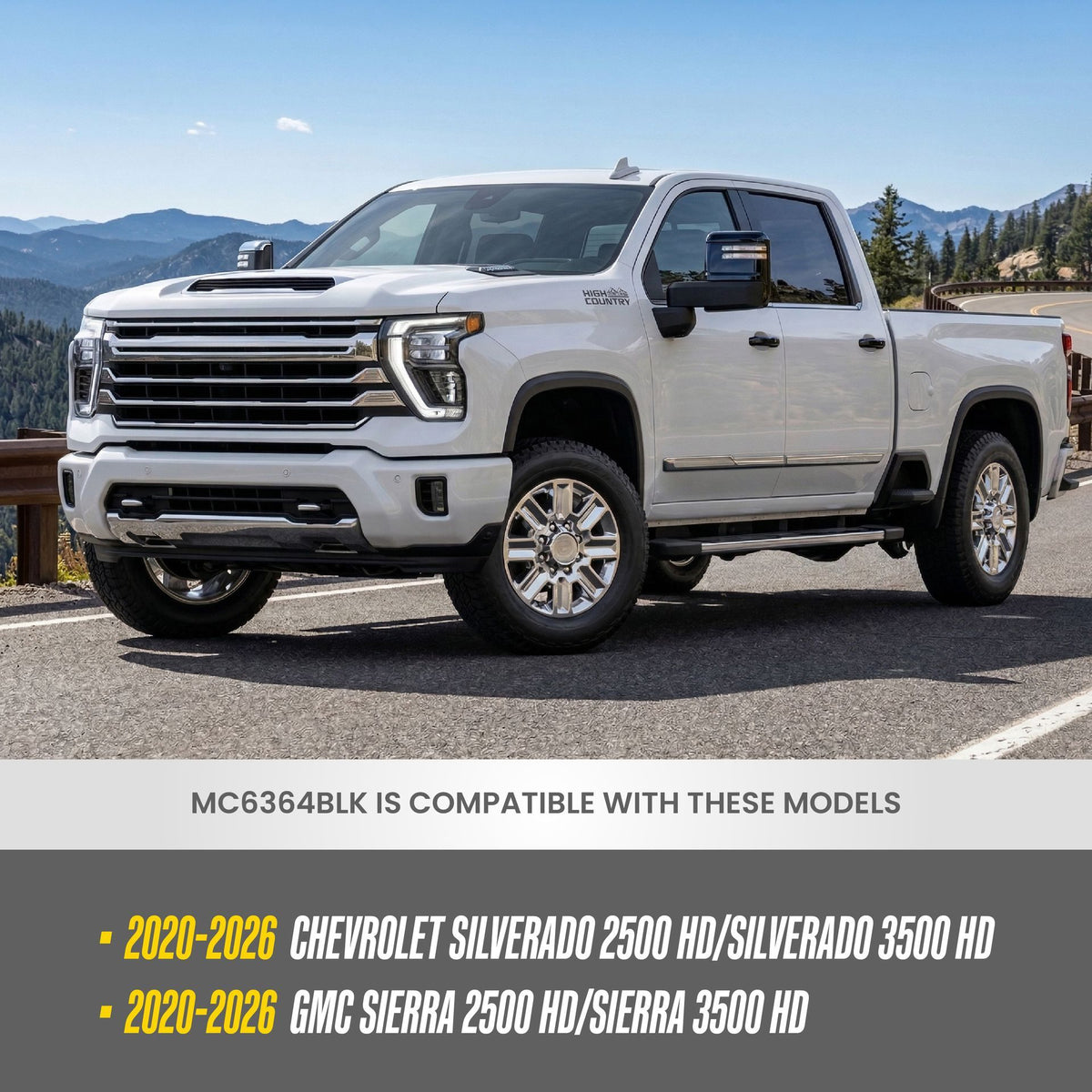 Trim Illusion MC6364BLK gloss black mirror covers for 2020-2026 Chevrolet Silverado 2500 HD, Silverado 3500 HD, GMC Sierra 2500 HD and more - image 8