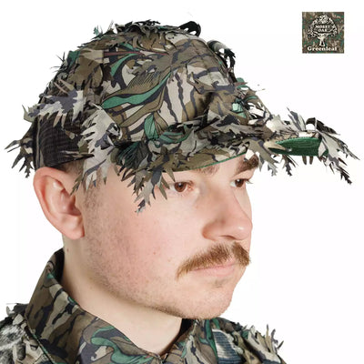 2-in-1 FRONT Leafy Face Mask and Camo Hat (Adj, OSFM)