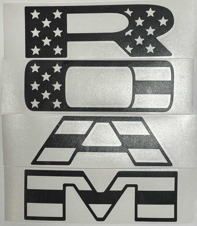 Premium Cast Matte Black Die-Cut Vinyl Flag Decals for 2019-2025 RAM Grille