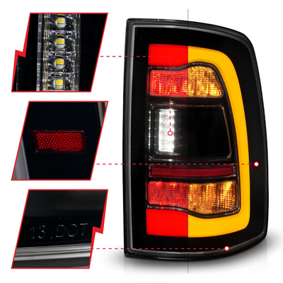 Dodge Ram 1500 09-18 / Ram 2500/3500 10-18 Full LED Black w/ Smoke Lens Amber Sequential Tail Lights FITS ALL MODELS