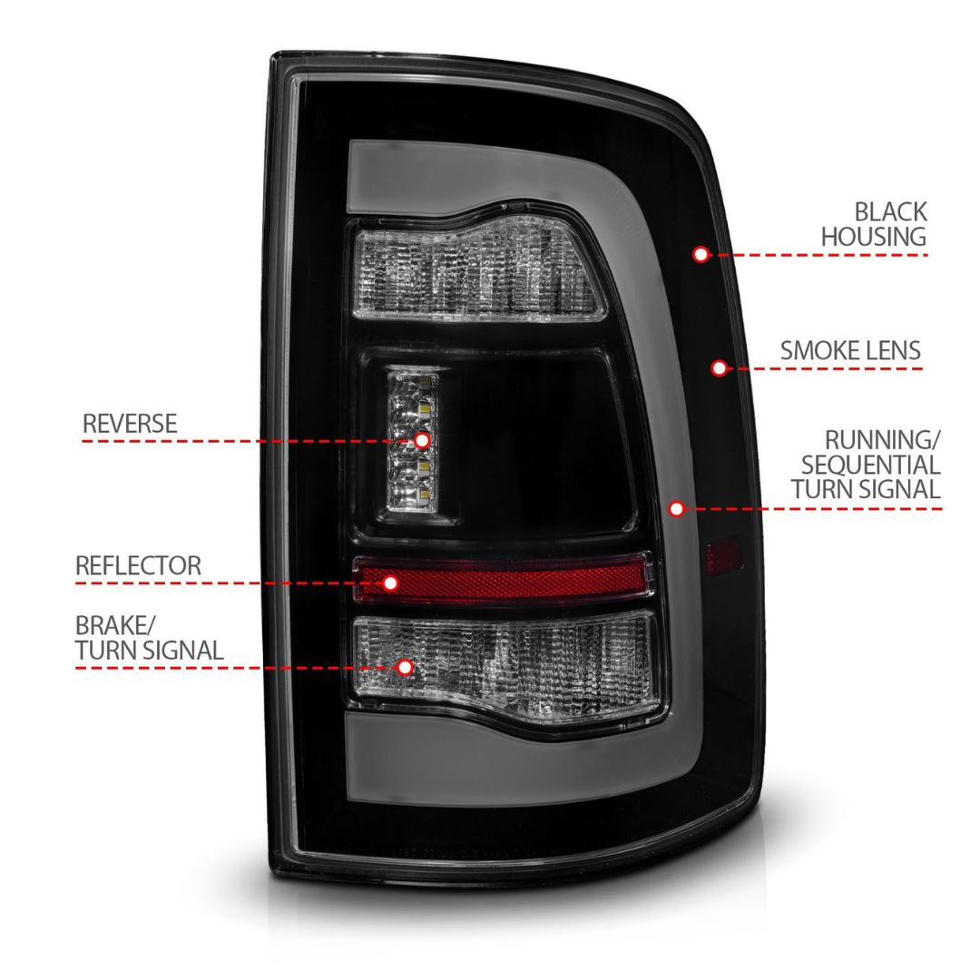 Dodge Ram 1500 09-18 / Ram 2500/3500 10-18 Full LED Black w/ Smoke Lens Amber Sequential Tail Lights FITS ALL MODELS
