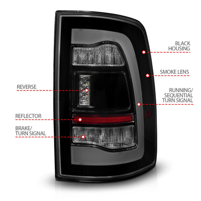 Dodge Ram 1500 09-18 / Ram 2500/3500 10-18 Full LED Black w/ Smoke Lens Amber Sequential Tail Lights FITS ALL MODELS