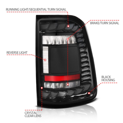 Ram 1500 19-24 Full LED Black Tail Lights w/ Sequential Signal (FOR FACTORY LED MODELS ONLY)
