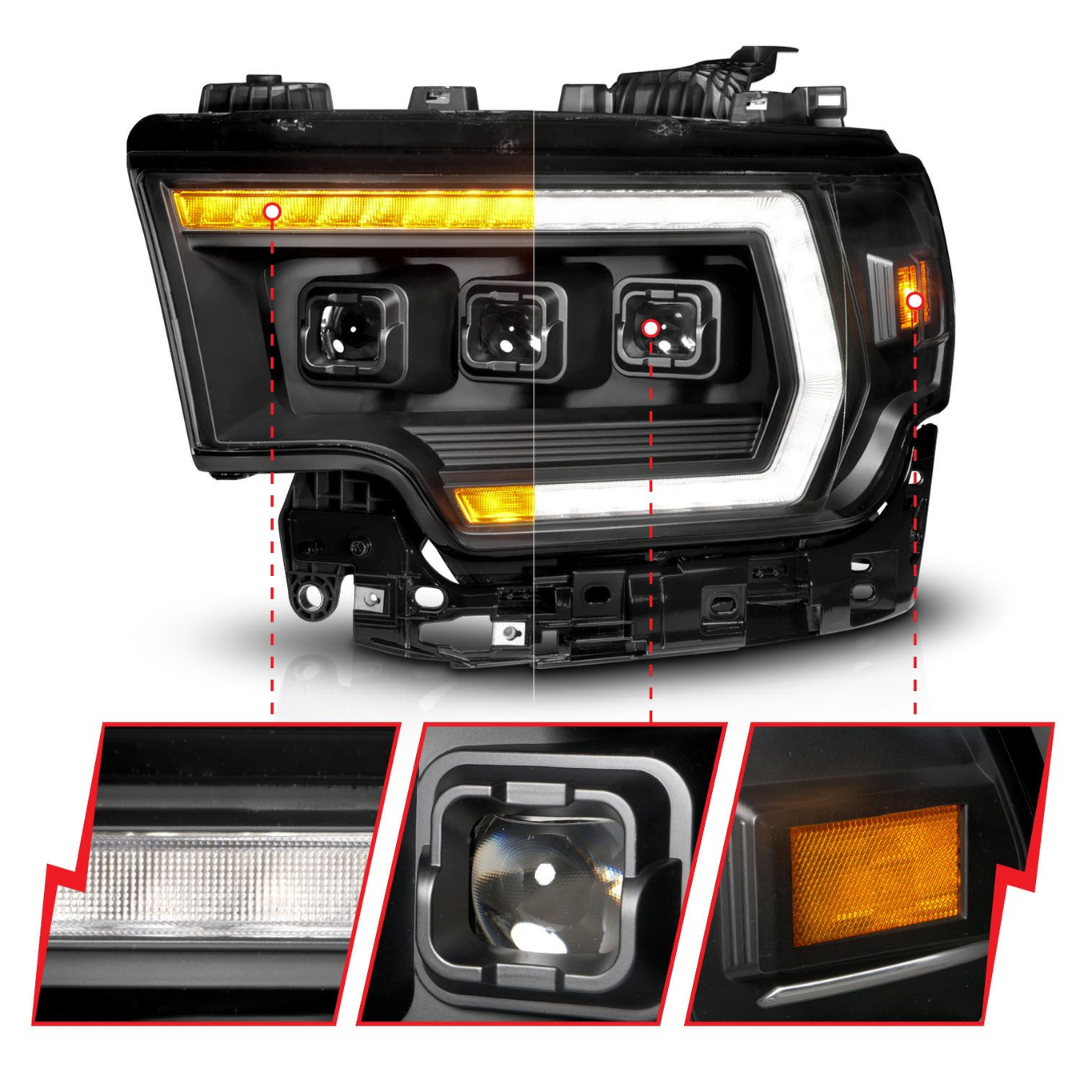 Ram 2500/3500 19-24 Z-Series Full LED Projector Headlights Black w/ DRL Switch Sequential Signal W/ Initiation Feature