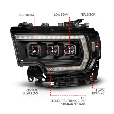 Ram 2500/3500 19-24 Z-Series Full LED Projector Headlights Black w/ DRL Switch Sequential Signal W/ Initiation Feature