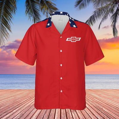 Chevy Red White and Blue with Stars and Stripes Men’s Americana Hawaiian Shirt
