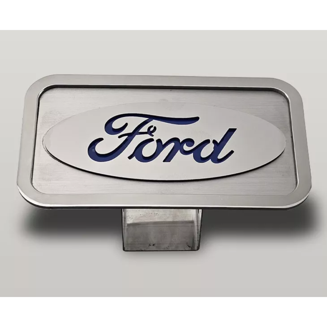 Stainless Steel Ford Emblem Trailer Hitch Plug 2'' Polished/Brushed Stainless Steel