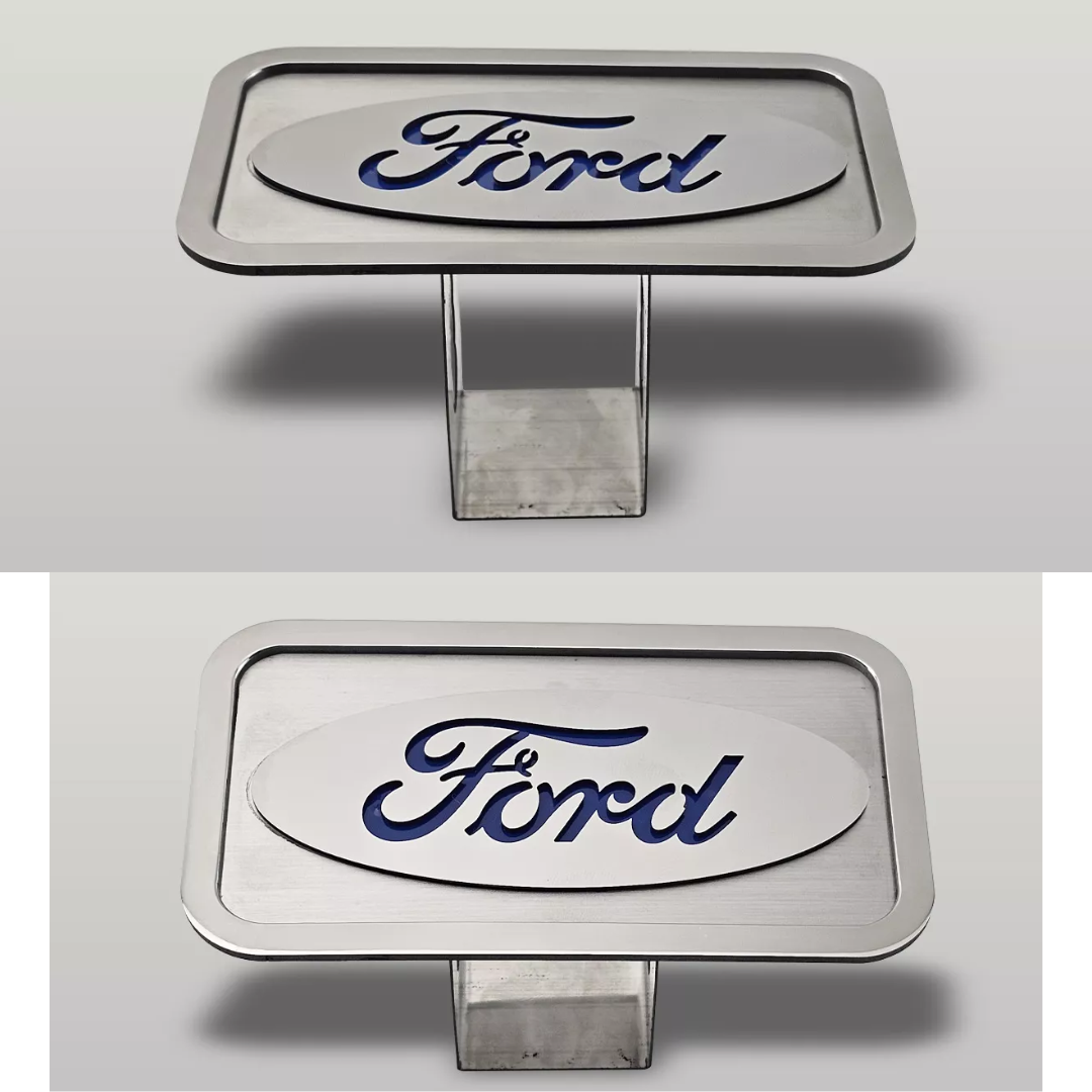 Stainless Steel Ford Emblem Trailer Hitch Plug 2'' Polished/Brushed Stainless Steel