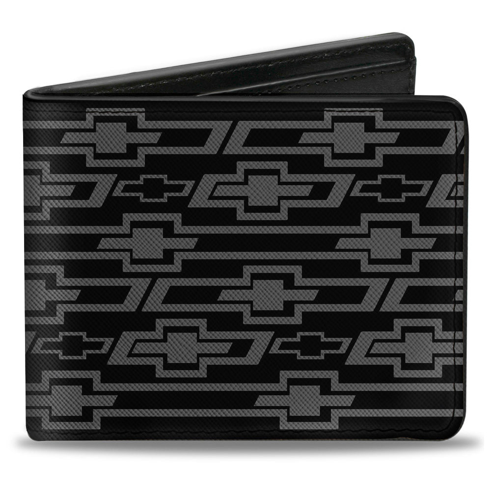 Bi-Fold Wallet - Retro Chevy Bowtie Diagonal Monogram Black Gray ...