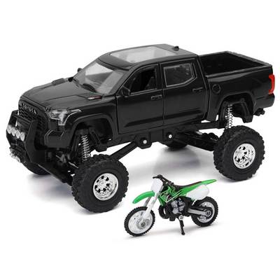 Toyota Tundra Pro Pickup Truck Black and Kawasaki KX 250 Motorcycle Green and White "Xtreme Off-Road" Series 1/32 Diecast Models