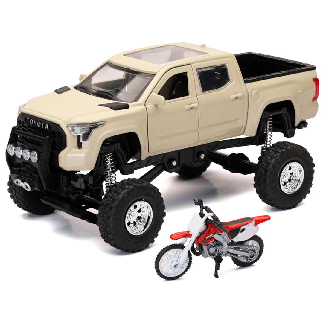 Toyota Tundra Pro Pickup Truck Tan and Honda CR250R Motorcycle Red and White "Xtreme Off-Road" Series 1/32 Diecast Models