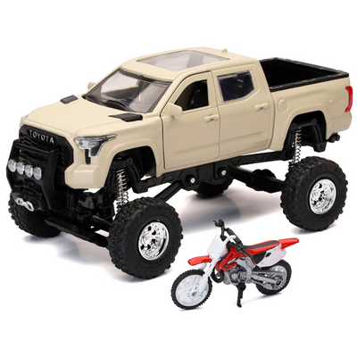 Toyota Tundra Pro Pickup Truck Tan and Honda CR250R Motorcycle Red and White "Xtreme Off-Road" Series 1/32 Diecast Models
