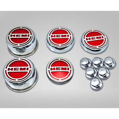 2008-2018 5.7 Hemi V8 Engine - "HEMI" Fluid & Shock Tower Cap Covers 11Pc - 5.7L