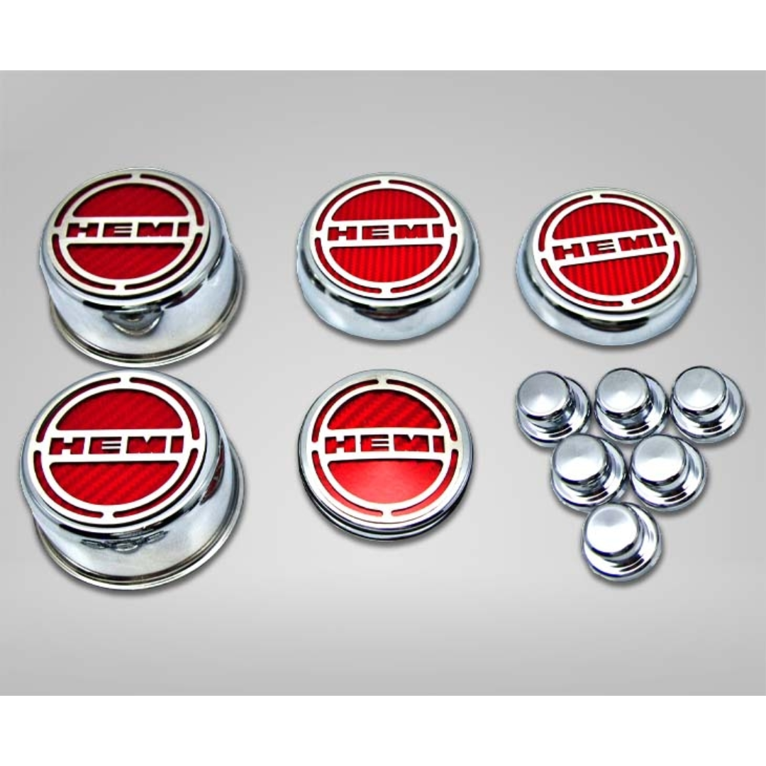 2008-2018 5.7 Hemi V8 Engine - "HEMI" Fluid & Shock Tower Cap Covers 11Pc - 6.2L