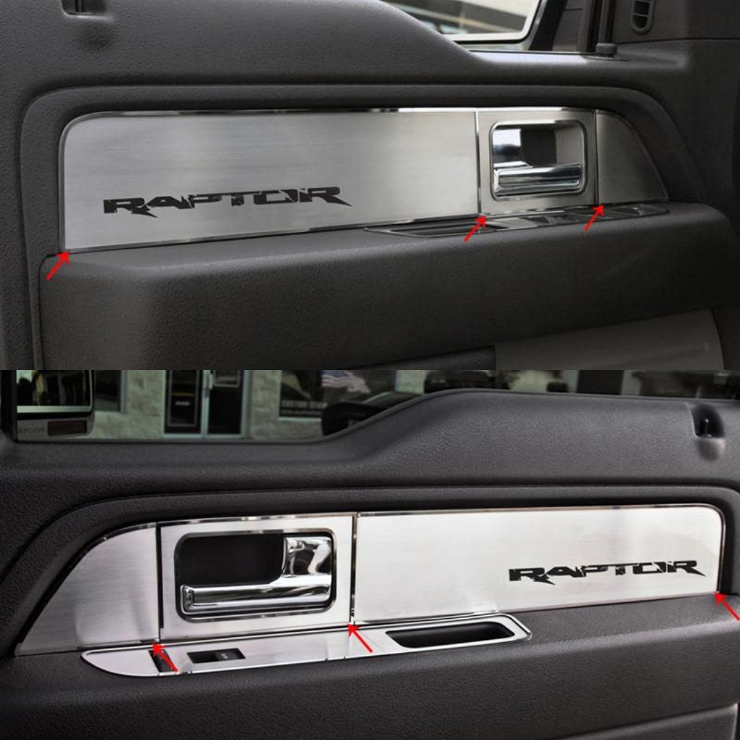2010-2014 Ford Raptor - Door Panel Inserts for 4 Doors 12 Pc | Brushed Stainless Steel