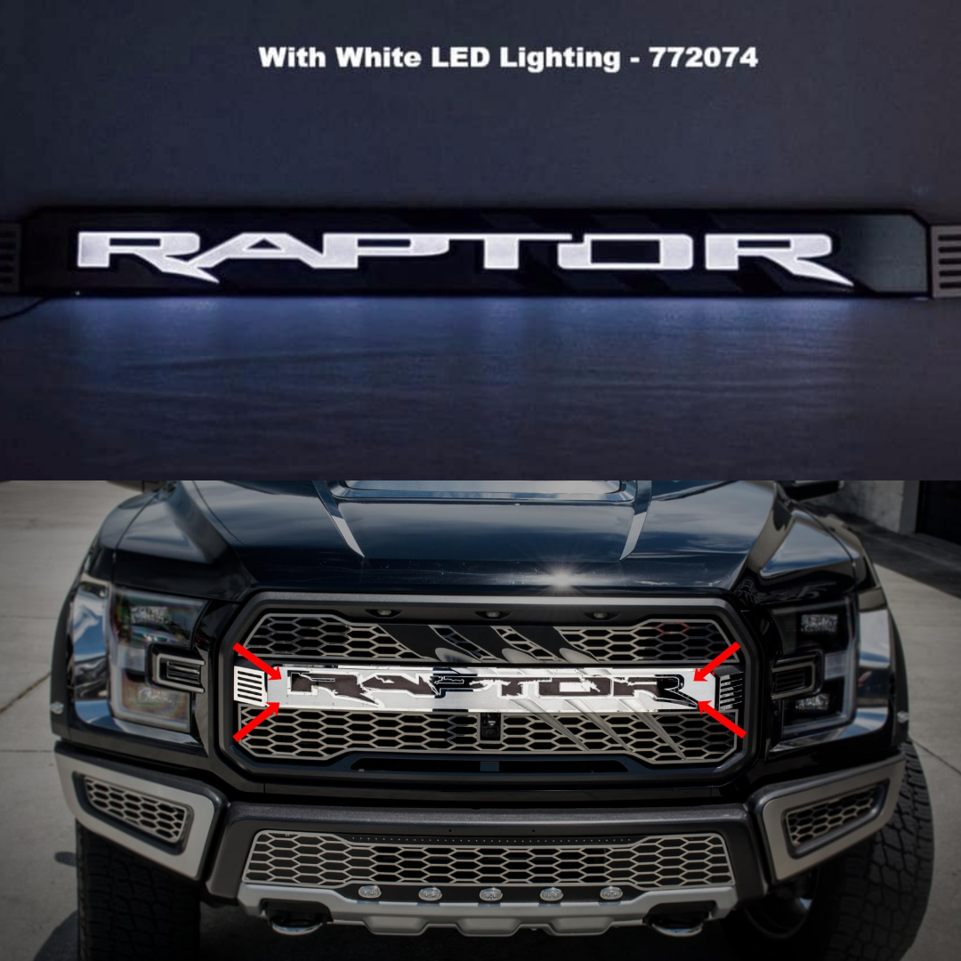 2017-2018 Ford Raptor - Center Grille RAPTOR Logo with Claw Slash | Stainless Steel, Optional Lighting Kit