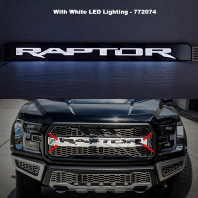 2017-2018 Ford Raptor - Center Grille RAPTOR Logo with Claw Slash | Stainless Steel, Optional Lighting Kit