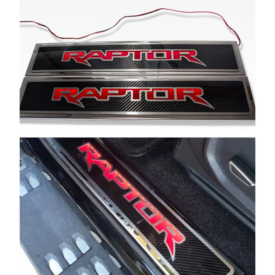 2017-2020 Ford Raptor - Illuminated "Raptor" Front Door Sills Carbon Fiber 2Pc
