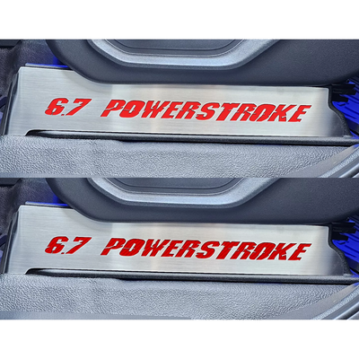 2017-2022 Ford F250 Brushed Stainless Lower Seat Vanity Plate with "6.7 Power Stroke" Logo 2pc | Select Inlay