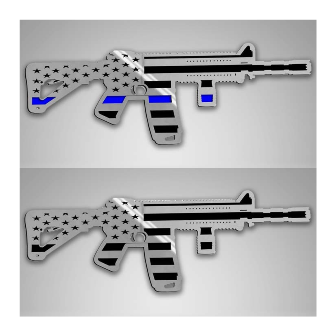 Truck, Jeep, Gun Safe Emblem - AR15 Gun w/Laser Cut Flag Motif 1Pc | Stainless Steel