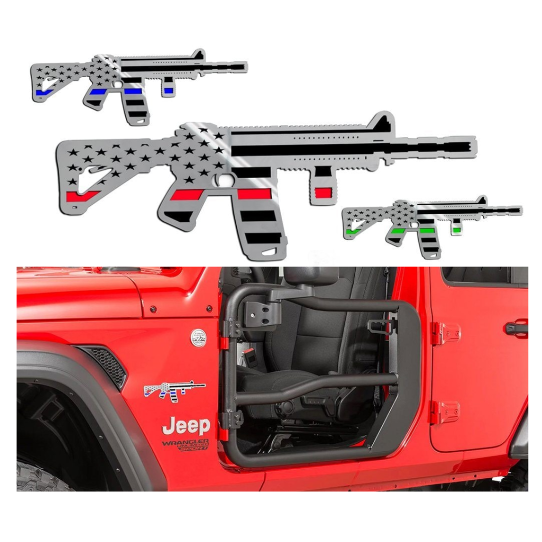 Truck, Jeep, Gun Safe Emblem - AR15 Gun w/Laser Cut Flag Motif 1Pc | Stainless Steel