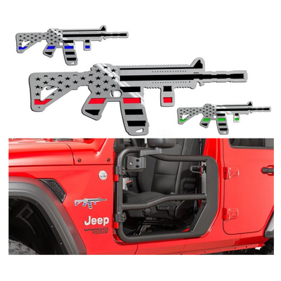 Truck, Jeep, Gun Safe Emblem - AR15 Gun w/Laser Cut Flag Motif 1Pc | Stainless Steel